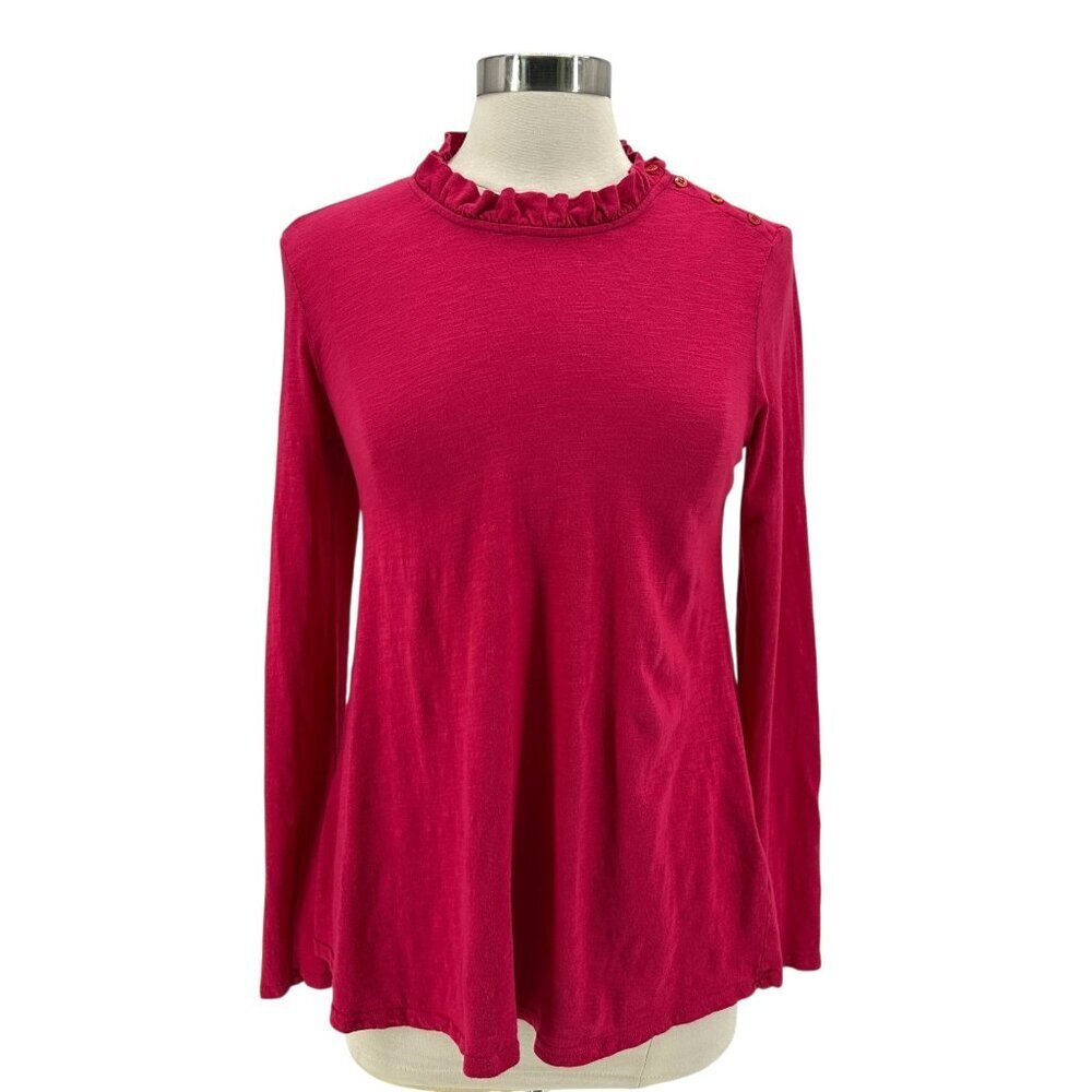 Stateside Womens Medium Top Ruffle Neck Magenta Pink Long Sleeve